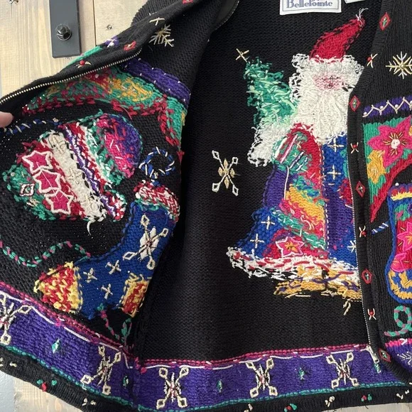 Vintage Belle Pointe Ugly Christmas Sweater Beaded Embroidered Colorful Sz Small - Picture 12 of 16